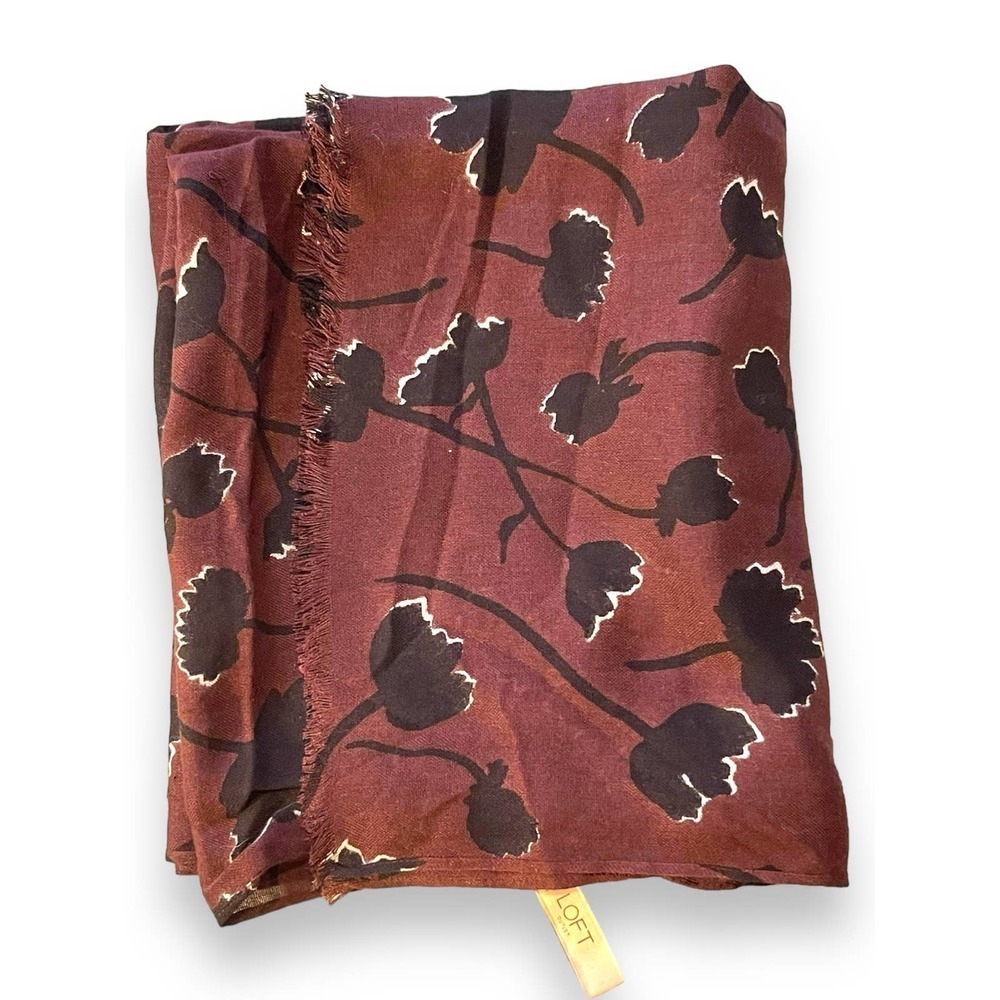 Loft Black Roses Floral Scarf Wrap Women's Black Cherry OS - Picture 8 of 10